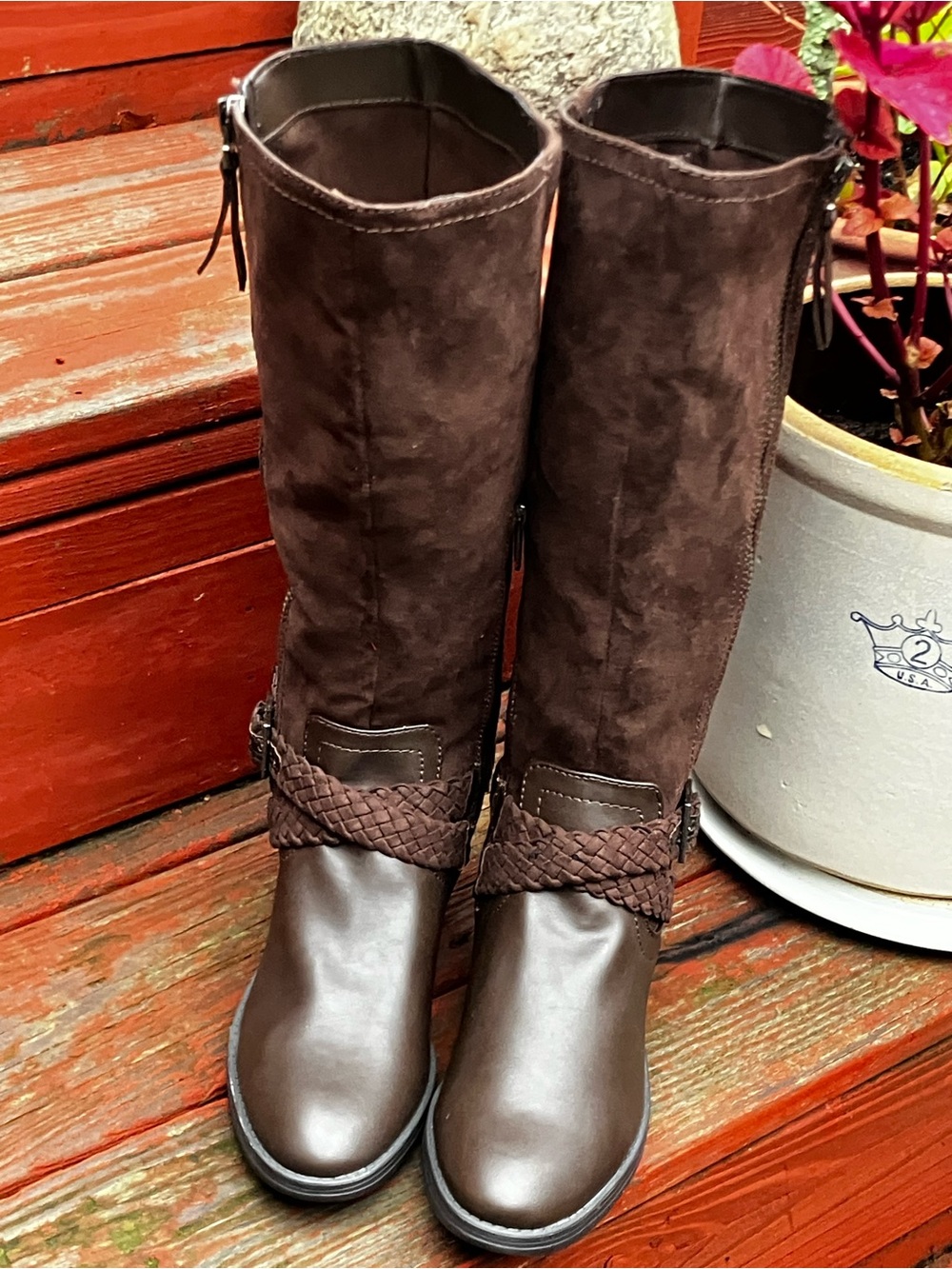 Circus by Sam Edelman Dark Brown Mid-Calf Braided Strap Heeled Boots